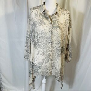 CHICO's SILKY PAIDLEY WATERFALL TUNIC SIZE 3 (XL-16) Effortless Draped Elegance